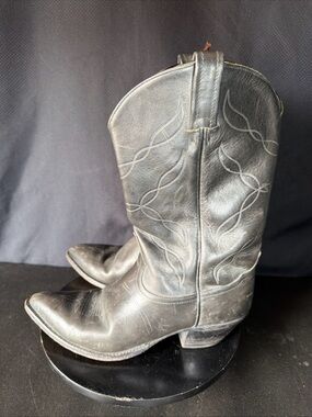 Tony Lama Men’s Grey Cowhide Leather Cowboy Boots Size 12 D Stitched Uppers